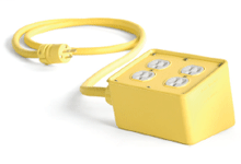 Product image for Woodhead 3332R Super-Safeway® Angled Outlet Box, F3 (3/4") Cord Grip Body, Including (2) NEMA 5-20 Duplex Receptacles with Flip Lids & Plug