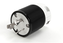 Product image for Woodhead 26T08G Safeway® Plug with Locking Blade, 3 Pole/3 Wire, Non-NEMA, 250V Grounding Tab, Cord Grip Body Size F3