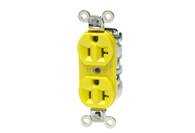 Product image for Woodhead 5362DWCR Safeway® Duplex Heavy Duty Grade Corrosion-Resistant Receptacle, 2 Pole/3 Wire, NEMA 5-20, 125V, Yellow