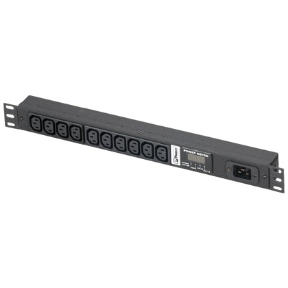 Horizontal power strip 20 A, 120V, 10 NEMA 5-20R receptacles, with LED current monitor, RJ-45 Ethernet port with two RJ12 remote environmental ports, remote display port, and 10' power cord with NEMA 5-20P plug. UL and c-UL Listed. Dimensions: 1.73"H x 17