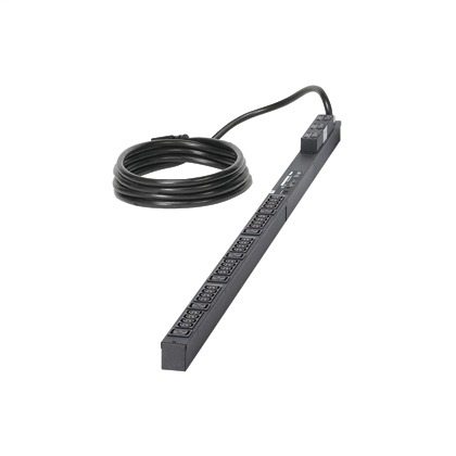 Vertical power strip 20 A, 208V, 24 IEC C-13 and 6 IEC C-19 receptacles, with red LED current monitor, RJ-45 Ethernet port with two RJ12 remote environmental ports and remote display port, and 10' power cord with NEMA 6-20P plug. UL and c-UL Listed. Dimen