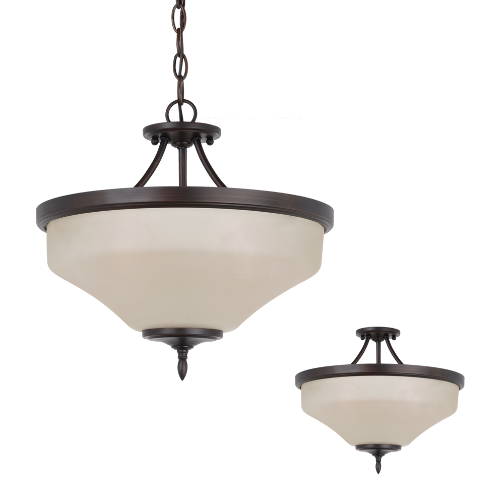 Three Light Ceiling Semi-Flush Convertible Pendant
