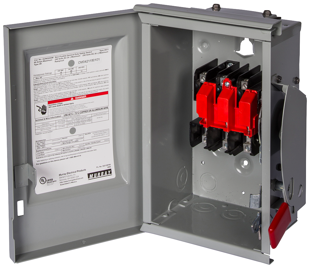 Product image for Siemens GUN322AW 240 VAC/250 VDC 60 Amp 3-Pole 3-Wire NEMA 3R General Duty Non-Fusible Safety Switch