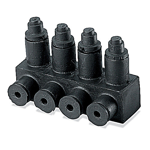 Product image for ABB Elastimold RAB-1/0-4C Aluminum Flood-Seal, Multi-Port Connector, RAB 1/0 Series, Conductor Range #14 - 1/0. Santoprene Coated. RUS Accepted. Total Outlets 4. Length 3-17/32". Includes Caps & Screws. Contains Oxide Inhibitor.