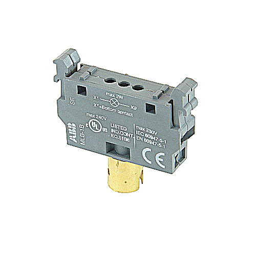 Single lamp block for base mounting, Ba 9s base accepts 2W, 230V max filament or LED bulb.