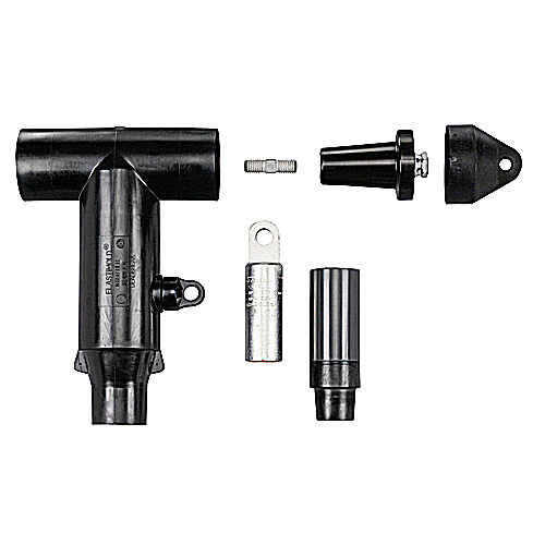 Product image for ABB Elastimold K656LR-K-0300-SG3 15/25kV 600 Amp Series Deadbreak Elbow w/ Test Point (with Insulated Plug, Cap, Stud, Lug & Cable Adapter), Aluminum Compression Lug. Cable Insulation Diameter 1.090" to 1.310". Conductor Size Compressed/Stranded 350 or Compact/Solid 400 or mm2 Compact 185. Cold Shrinkable Seal w/ Copper Braid & Constant Force Spring Included.