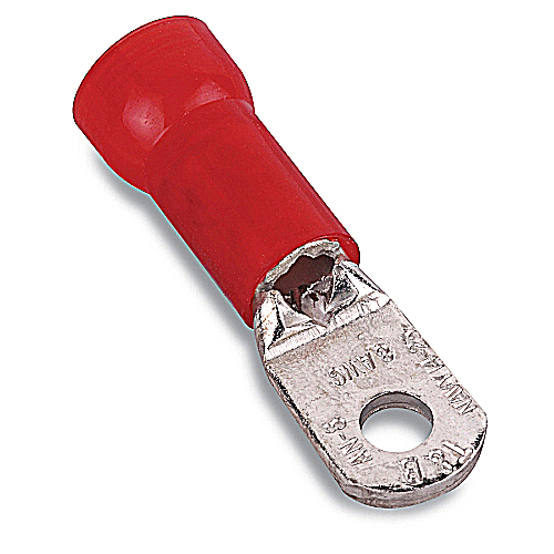Product image for Thomas & Betts RD717 1/4 Inch Bolt Hole 8 AWG Red Insulated Nylon Ring Terminal