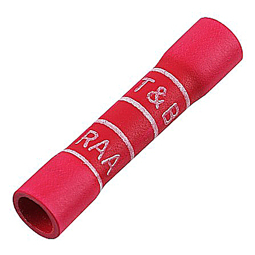 Thomas & Betts 2RA18X 1.1 Inch Length 22-18 AWG Wire Range Expanded Insulated Vinyl Butt Splice Thomas & Betts 2RA18X 1.1 Inch Length 22-18 AWG Wire Range Expanded Insulated Vinyl Butt Splice