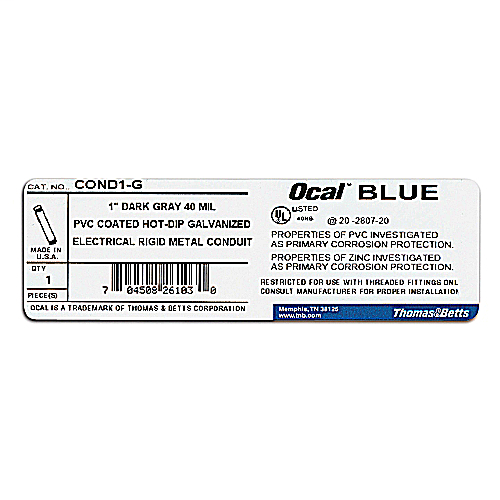 Ocal COND1G 1" x 10' PVCCoated Steel Rigid Conduit Gray Viking