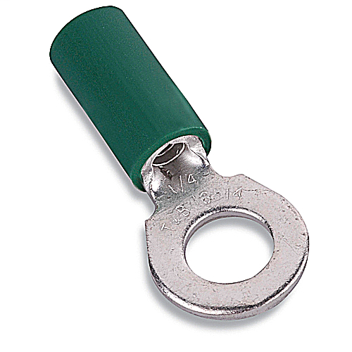 Thomas & Betts 14RBC-516 5/16 Inch Bolt Hole 16-14 AWG Wire Range Insulated Vinyl Heavy Duty Ring Terminal Thomas & Betts 14RBC-516 5/16 Inch Bolt Hole 16-14 AWG Wire Range Insulated Vinyl Heavy Duty Ring Terminal