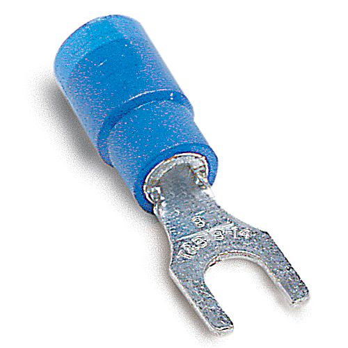 Product image for Thomas & Betts 14RB-8FX #8 Bolt Hole 18-14 AWG Wire Range Expanded Insulated Vinyl Fork Terminal