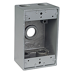 Red Dot IH5-1-LM 1-Gang Weatherproof Metallic Device Box, (5) 1/2" Hubs, 2" Deep