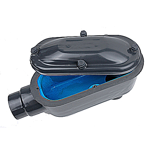 Product image for Ocal LB68-4X-G 2" PVC-Coated Ocal-Blue® LB-Style Conduit Body, Form-8 - Gray