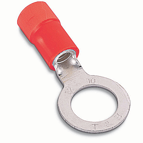 Product image for Thomas & Betts 18RA-10X 22 to 16 AWG #10 Stud Red Electrotinned Copper Expanded Entry Vinyl Insulated Ring Terminal