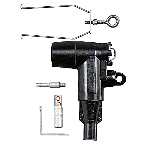 Product image for ABB Elastimold 156LR-F-5220 15/25kV 200 Amp, Deadbreak Elbow Connector w/ Test Point Cable Insulation Diameter 0.640" to 0.820". Bi-Metal Compression Lug, Conductor Size AWG Compressed Stranded #2/Solid #1/mmSquared 33.62. Includes Elbow Connector Housing, Compression Lug, Probe, Probe Wrench, Bail Assembly, Tube of Lubricant, Installation Instructions, Crimp Chart & V.D. Cap-Peroxide.