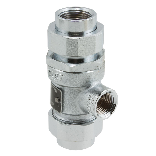 1/2 In Bronze Dual Check Valve With Intermediate Atmospheric Vent, Female Union Inlet And Outlet Connections, Satin Chrome Finish