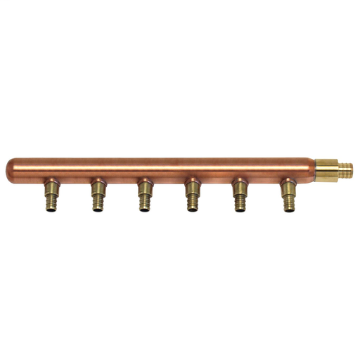 Lead Free Closed End X 3/4 Cf End Copper Manifold, 6 Branch X 1/2 Cf Fittings