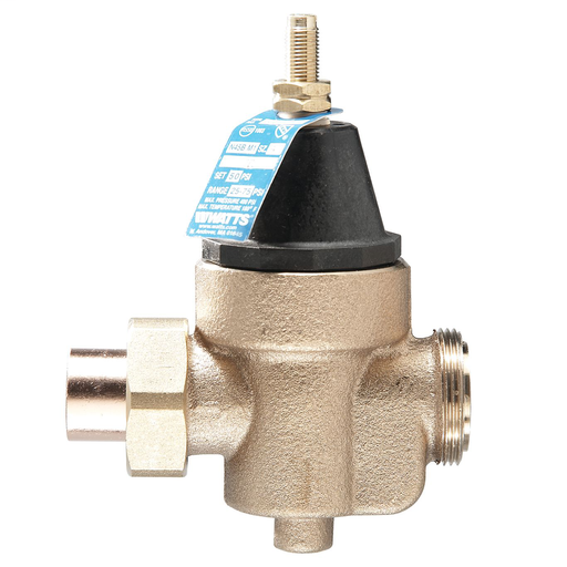 3/4 IN Lead Free Copper Silicon Water Pressure Reducing Valve, Solder Union x FPT, Adjust 25-75 psi, Max Work 400 psi