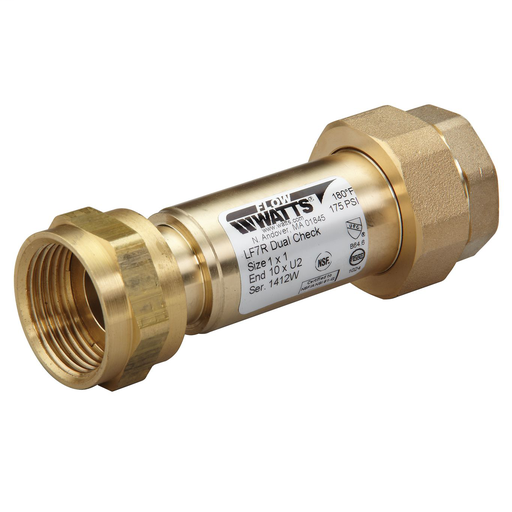 1 X 1 In Lead Free Residential Dual Check Valve, Female Meter Thread Inlet X Union Female Npt Outlet