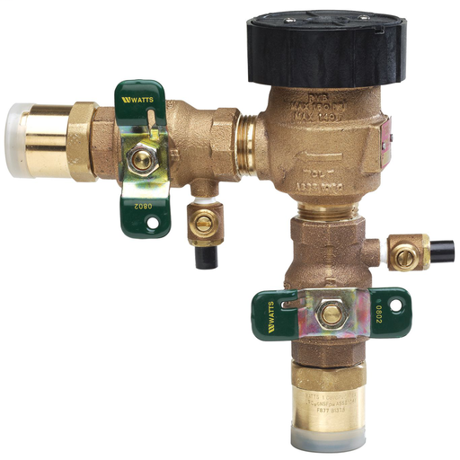 1 In Bronze Anti-Siphon Pressure Vacuum Breaker, Quarter Turn Shutoff, Quick Connect Adapters, Tee Handles