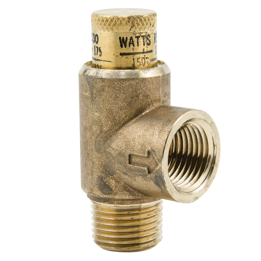 1/2 In Lead Free Brass Poppet Type Calibrated Pressure Relief Valve, Adjustable 50-175 psi