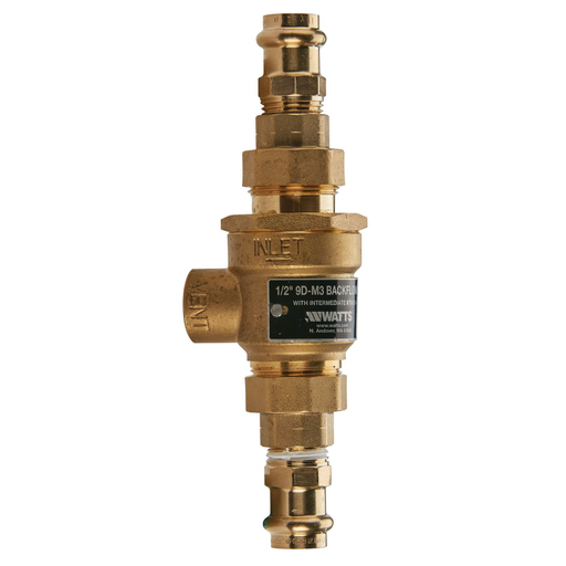 1/2 In Bronze Dual Check Valve, Intermediate Atmospheric Vent, Female Union Inlet/Outlet Connection, Viega Propress (R) Adaptors