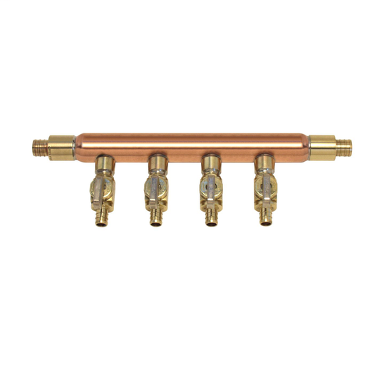 Lead Free 3/4 Cf End X 3/4 Cf End Copper Manifold, 4 Branch X 1/2 Cf Mini Ball Valves