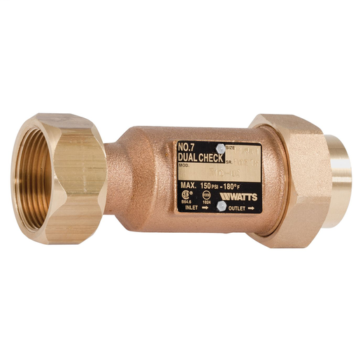 1 1/4 X 1 In Lead Free Dual Check Valve, Female Meter Thread Swivel Inlet X Union Female Npt Outlet