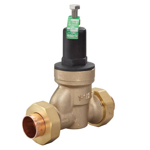 1 1/2 IN Lead Free Copper Silicon Water Pressure Reducing Valve, Double Union, Solder, Adjust 25-75 psi