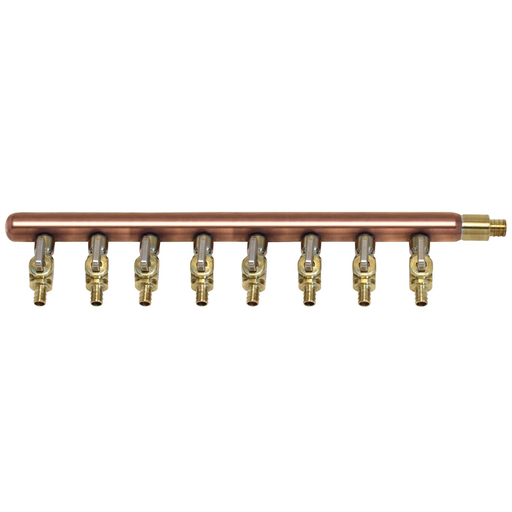 Lead Free Closed End X 3/4 Cf End Copper Manifold, 8 Branch X 1/2 Cf Fittings With Mini Ball Valves
