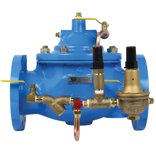 4 In Globe Class 150 Flanged Epoxy Coated Pressure Reducing Valve, Full Port, Classic, Isolation Cocks, Pilot Circuit Y-Strainer