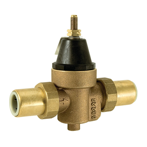 3/4 In Lead Free Water Pressure Reducing Valve, Double Union, Quick Connect, Elastomer Disc, Max 400 psi, Adjust 25-75 psi