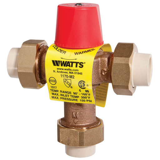 1/2 In Lead Free Hot Water Temperature Control Valve, Cpvc End Connections, Adjustable Out 60-120 F