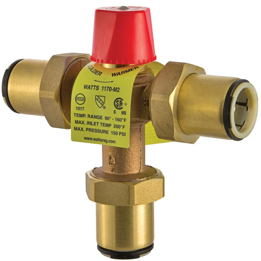 1/2 In Lead Free Hot Water Temperature Control Valve, Quick Connect End Connections, Adjustable Out 90-160 F