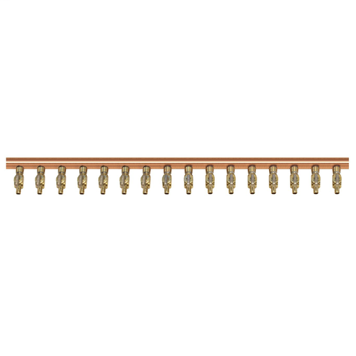 Lead Free 1 Trunk X 16 Branch Customcut (TM) Copper Manifold With 3/8 Cf Mini Ball Valves