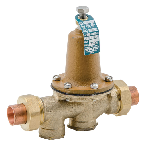 3/4 In Lead Free Water Pressure Reducing Valve, Double Union, Solder, Polymer Seat, Adjustable 25-75 psi