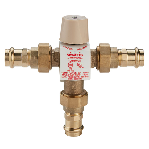 1/2 In Lead Free Thermostatic Mixing Valve, Press X Press, Adjustable Temperature Range 80-120 F