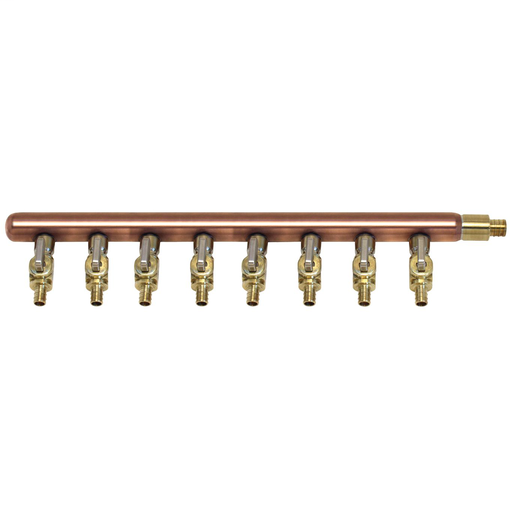 Lead Free Closed End X 3/4 Cf End Copper Manifold, 10 Branch X 1/2 Cf Fittings With Mini Ball Valves