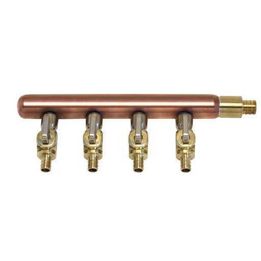 Lead Free Closed End X 3/4 Cf End Copper Manifold, 4 Branch X 1/2 Cf Fittings With Mini Ball Valves