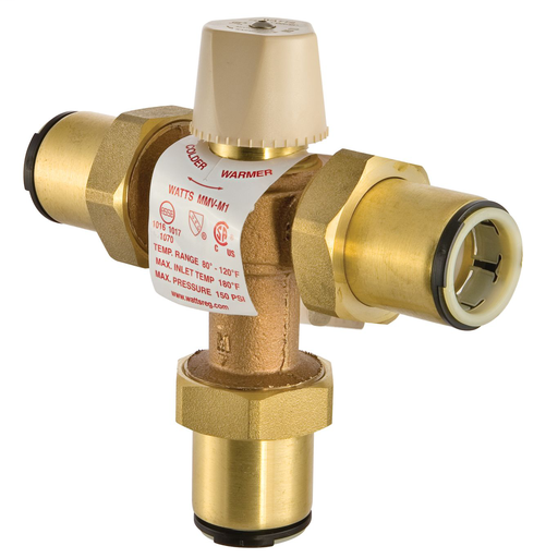 3/4 In Lead Free Thermostatic Mixing Valve, Quick Connect End Connections, Adjustable Out 80-120 F