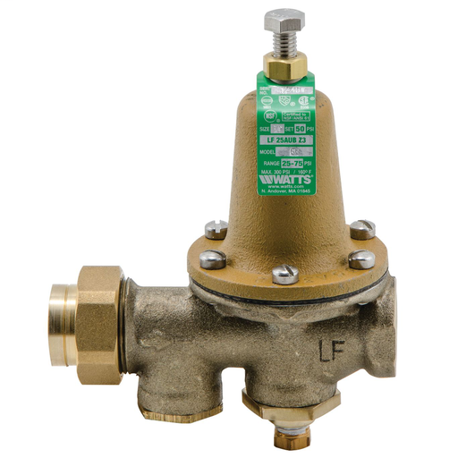 3/4 In Lead Free Water Pressure Reducing Valve, Npt Female Union X Npt Female, Polymer Seat, Gauge Tapping, Adjustable 25-75 psi
