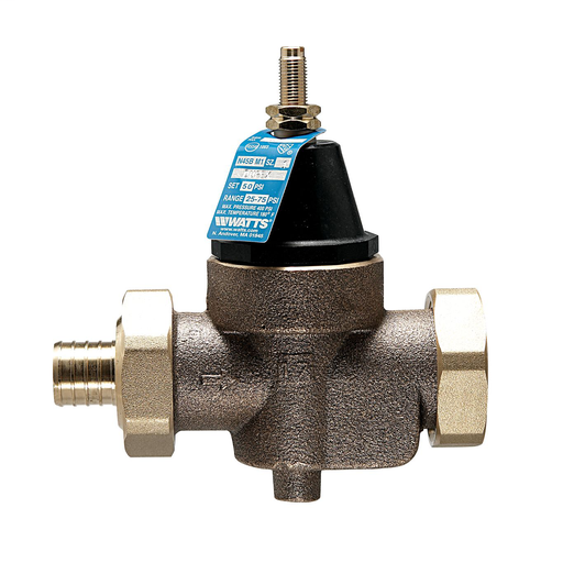 1 In Lead Free Water Pressure Reducing Valve, Double Union, Crimp, Elastomer Disc, Max Work 400 psi, Adjust 25-75 psi