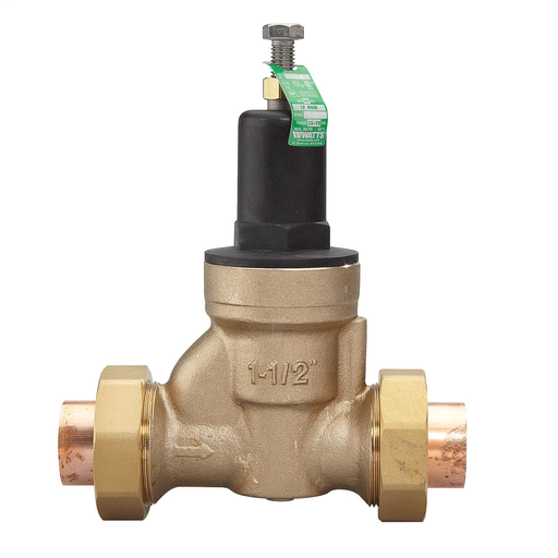 1 1/4 IN Lead Free Copper Silicon Water Pressure Reducing Valve, Double Union, Solder, Adjust 25-75 psi