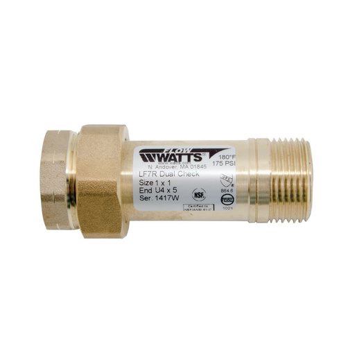 1 X 1 In Lead Free Residential Dual Check Valve, Union Female Meter Thread Inlet X Male Meter Thread Outlet