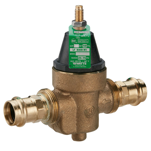 1 IN Lead Free Copper Silicon Water Pressure Reducing Valve, Press, Adjust 25-75 psi, Max Work 400 psi
