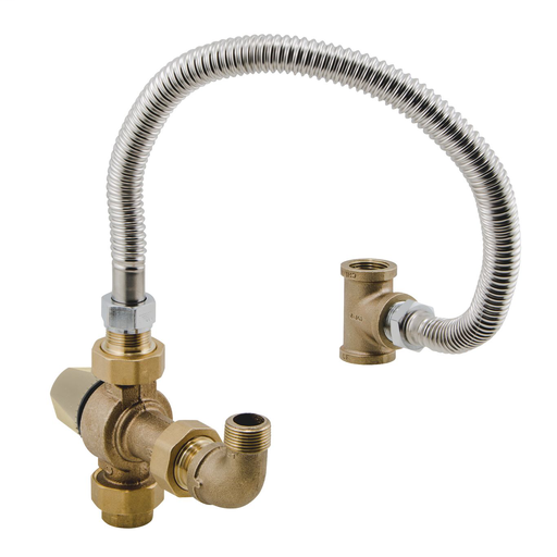 3/4 In Lead Free Hot Water Tank Thermostatic Mixing Valve Kit, Lfmmv Mixing Valve, Ss Hose, Tee And Elbow