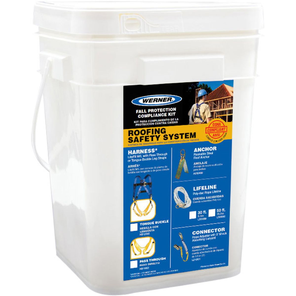 K111201 Roofing Kit, 50 ft Basic, Pass-thru Buckle Harness
