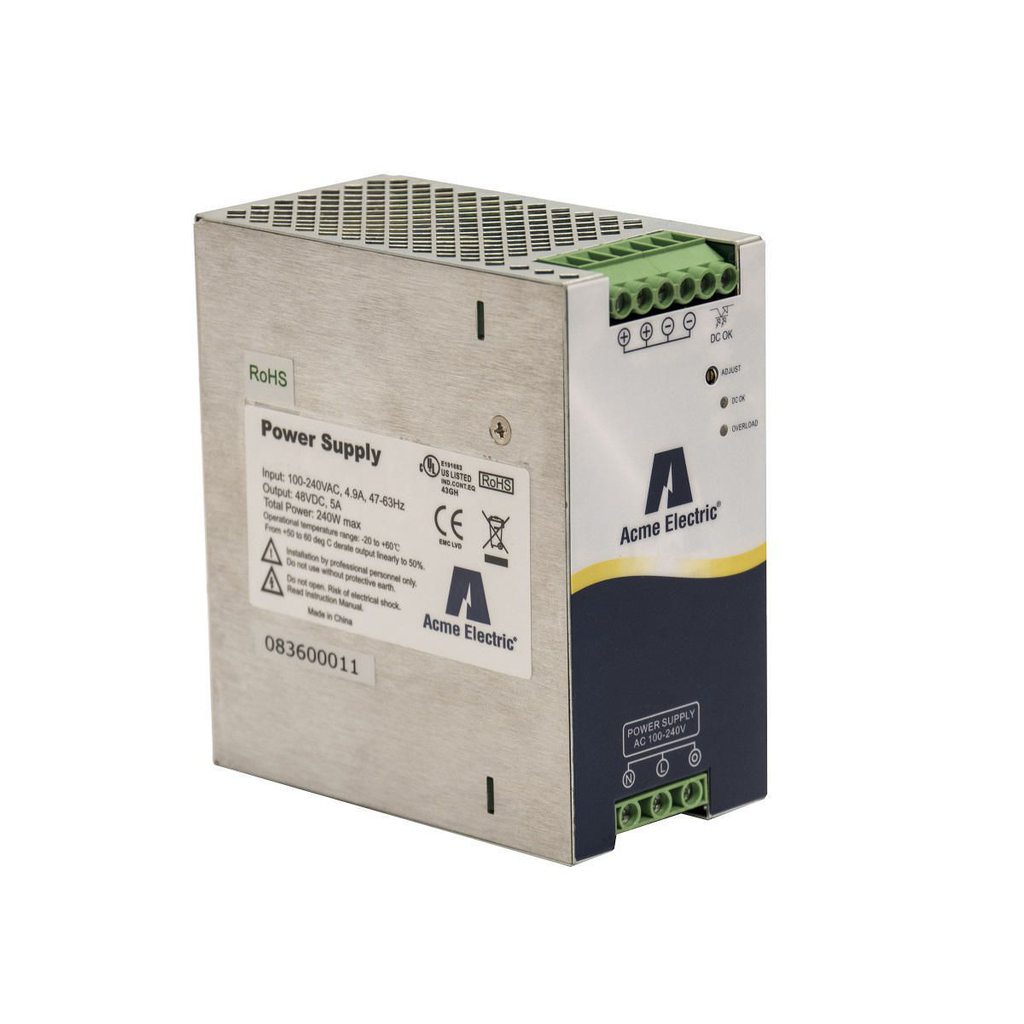 Product image for Actuant DM12410S 90 to 254 VAC 10 Amp Input 24 VDC Output 240 W 1-Phase Adjustment DIN Rail Mount Power Supply