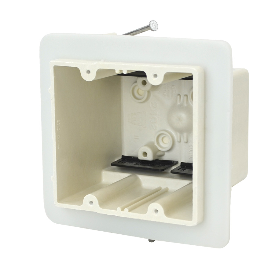 Allied Moulded Products 2302-NKV 3-7/16 x 4 x 3-3/4 Inch 37 In. 2-Gang  Angled Mid-Nail Switch/Receptacle Outlet Box | Viking Electric, image size:900x900