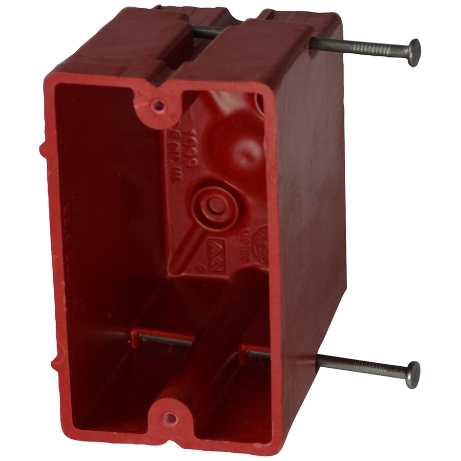 Product image for Allied Moulded Products 1099-NRED 3-9/16 x 2-1/4 x 3-27/32 Inch 22.5 In. 1-Gang Fiberglass Switch/Receptacle Outlet Box